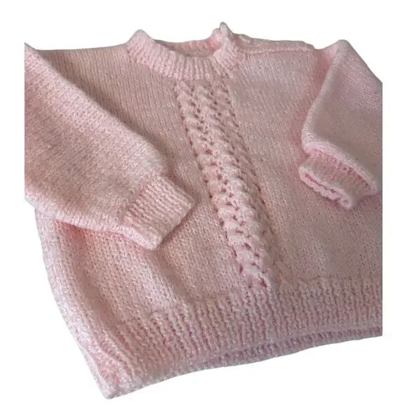 Vintage Handmade Soft Pink Cable Knit Crochet Baby Sweater – Newborn Size - Picture 3 of 10